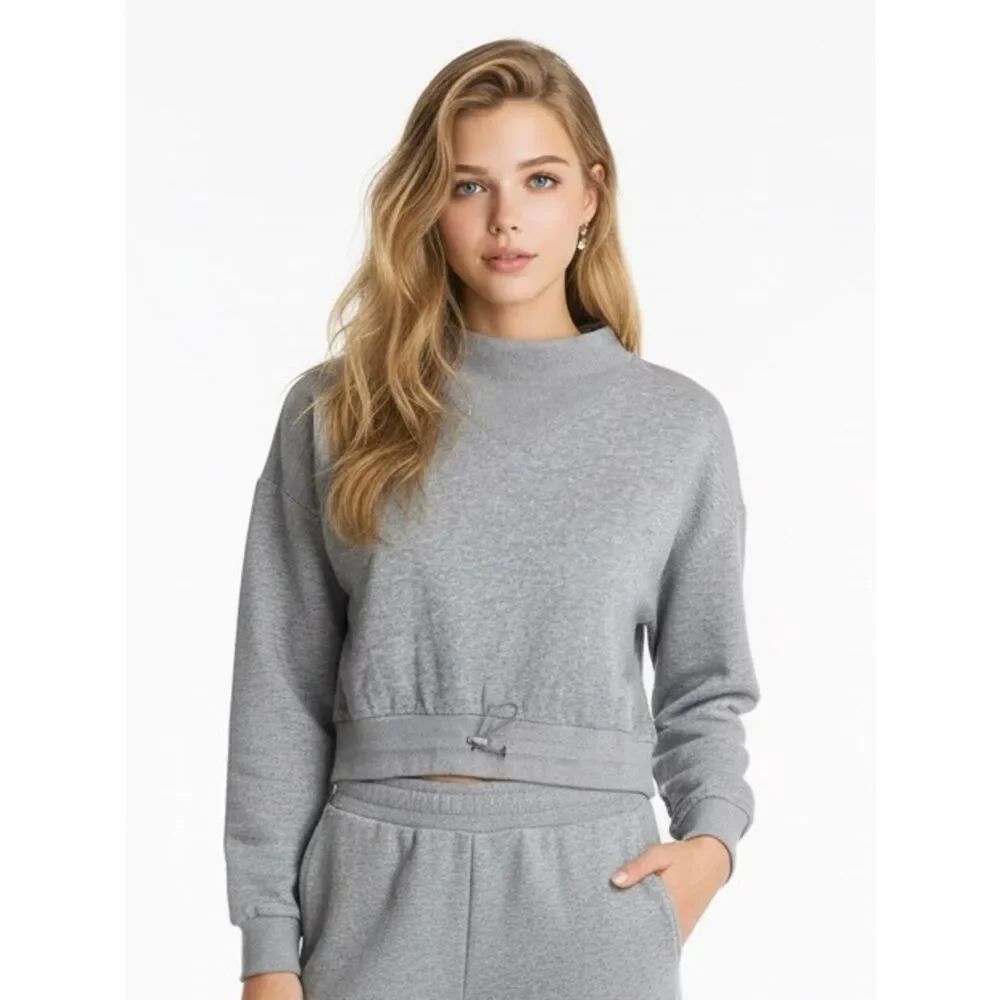 FLIRTITUDE | Cropped Sweatshirt Gray Drawcord Ribbed V Detail Women’s Size M